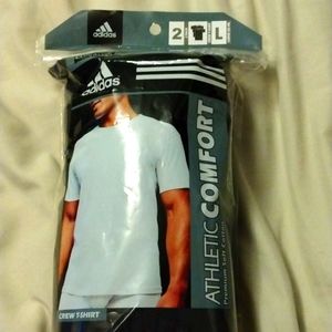 ADIDAS CLIMALITE MEN'S LARGE SOLID BLACK ATHLETIC COMFORT SHIRTS, 2 PACK